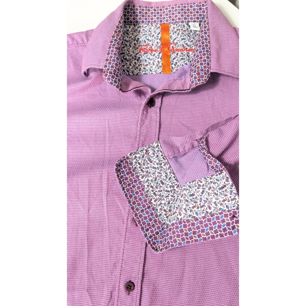 Robert Graham Mens Purple Patterned Classic Fit‎ Long Sleeve Button Down Shirt M